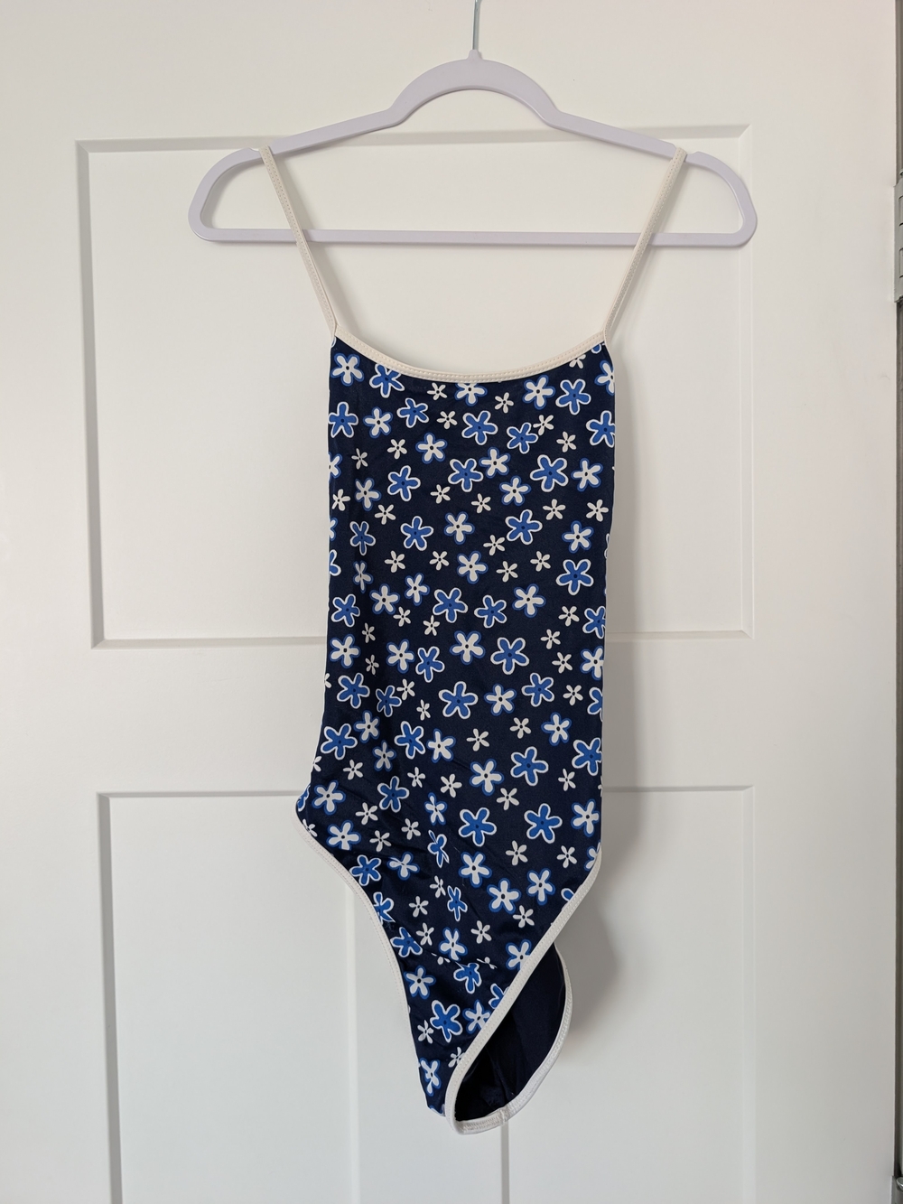 Navy Floral One-Piece Swimsuit with Cream Trim